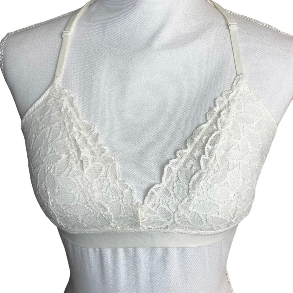 Aerie Lace Bralette Size Medium Cream Ivory Cut Out Back Romantic Feminine Bra
